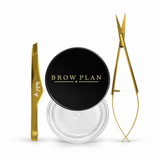 Brow Styling Bundle: Brow Plan brow gel, gold lashed up brow tweezers and gold spring scissors